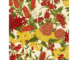 The Textile Pantry "Under the Australian Sun Collection - Floral in Red/Ivory" Fabric by Leesa Chandler