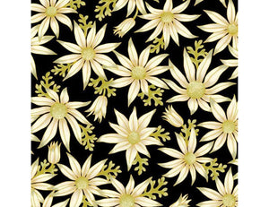 The Textile Pantry "Under the Australian Sun Collection - Flannel Flowers in Black" Fabric by Leesa Chandler