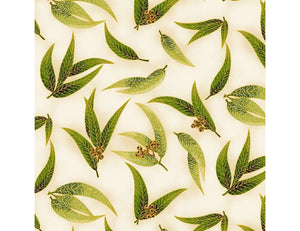 The Textile Pantry "Under the Australian Sun Collection - Gum Leaves in Green/Ivory" Fabric by Leesa Chandler