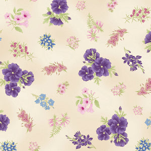 The Textile Pantry "Under the Australian Sun Collection - Floral in Purple/Ivory" Fabric by Leesa Chandler