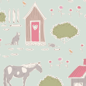 Tilda "Tiny Farm - Feature Print in Mist" Quilt Collection Fabric by Tone Finnanger