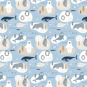 Dashwood Studio - "Habitat Artic Polar Animal" Allover Fabric in Blue by Sally Payne