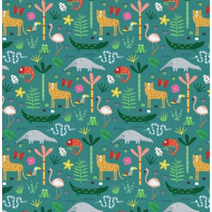 Dashwood Studio - "Habitat Jungle Animal" Allover Fabric in Jade by Sally Payne
