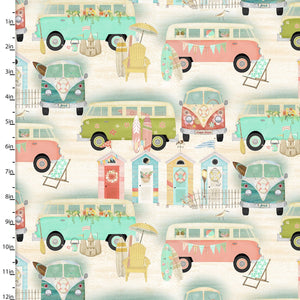 3 Wishes Fabric "Beach Travel - Allover Vintage Bus" by Beth Albert