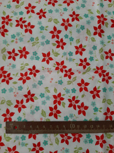 Pre Cut Fabric 1 mtr Moda Fabrics + Supplies "Vintage Holiday Flowers" in White by Bonnie and Camille