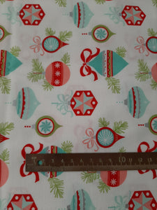 Pre Cut Fabric 1 mtr Moda Fabrics + Supplies "Vintage Holiday Ornaments" in White by Bonnie and Camille