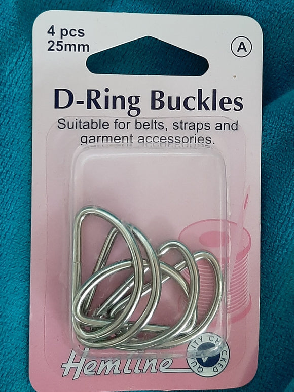 Hemline D Ring Buckles 25mm Silver 4 Pack