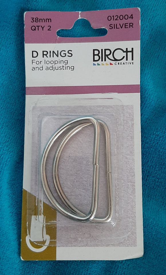 Birch Creative D Ring Buckles 38mm Silver 2 Pack