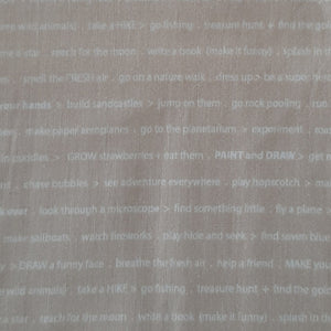 Riley Blake Fabrics - "Greatest Adventure" Text in Grey/Beige by Natalie Lymer of Cinderberry Stitches