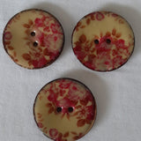 Button Singles - Coconut Shell/Resin 40mm "Pink Flower on Cream" by Cut Above