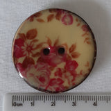 Button Singles - Coconut Shell/Resin 40mm "Pink Flower on Cream" by Cut Above