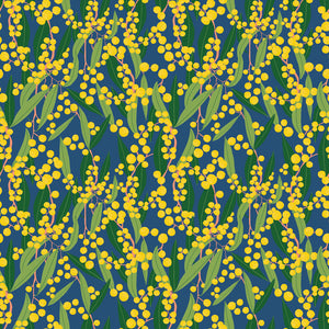 Devonstone Collection "Wattle Blossoms on Blue" from Robyn Hammond Fabric Collection