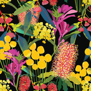 Devonstone Collection "Australiana Wildflower Allover Multi on Black" from Robyn Hammond Fabric Collection