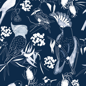 Devonstone Collection "Australian Birds in Navy" from Robyn Hammond Fabric Collection