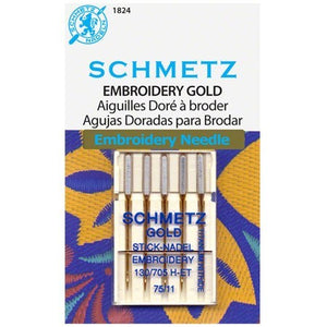 Schmetz Gold Needles - Embroidery 130/705H-ET Size 75/11 for Machine Stitching