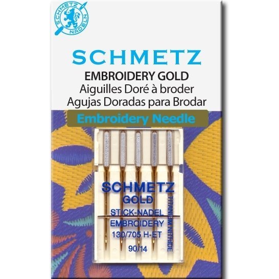 Schmetz Gold Needles - Embroidery 130/705H-ET Size 90/14 for Machine Stitching