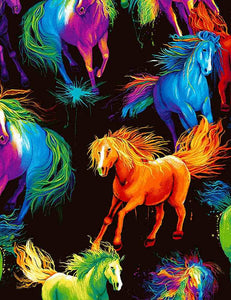 Timeless Treasures of SOHO LLC Fabrics "Spirit Collection - All Over Painted Horses Multi on Black" by Chong-a Hwang