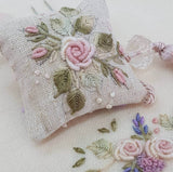 Faded Rose Designs "Pink Rose Wreath Needlecase and Scissor Pillow" Embroidery Pattern by Angela Watson