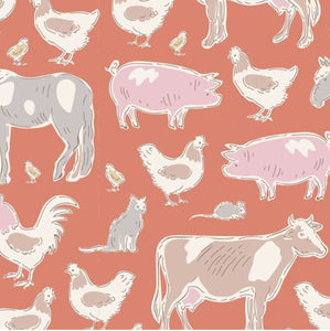 Tilda "Tiny Farm - Farm Animals in Ginger" Quilt Collection Fabric by Tone Finnanger