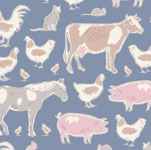 Tilda "Tiny Farm - Farm Animals in Blue" Quilt Collection Fabric by Tone Finnanger