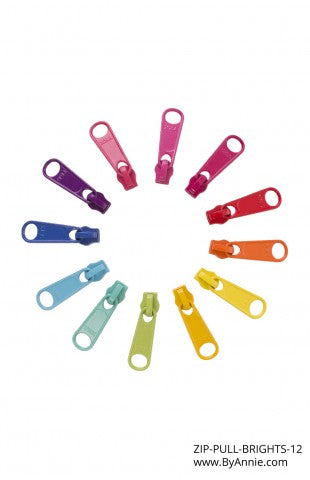 By Annie Purse Parts Zipper Pulls pack of 12 Brights