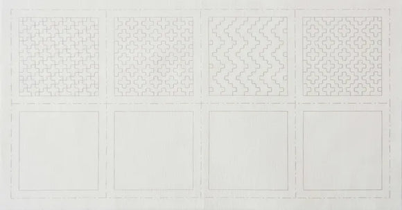Cosmo Hidimari Sashiko Sampler Pre Printed Fabric Panel by Lecien - 4 Small Squares in White
