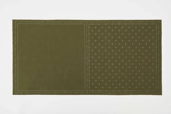 Cosmo Hidimari Sashiko Sampler Pre Printed Fabric Panel by Lecien - Kasuri in Olive