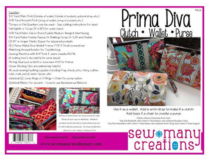 Prima Diva "Clutch, Wallet, Purse" Sew Many Creations Pattern