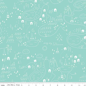 Riley Blake Fabrics - "Greatest Adventure" Adventure Map in Aqua by Natalie Lymer of Cinderberry Stitches